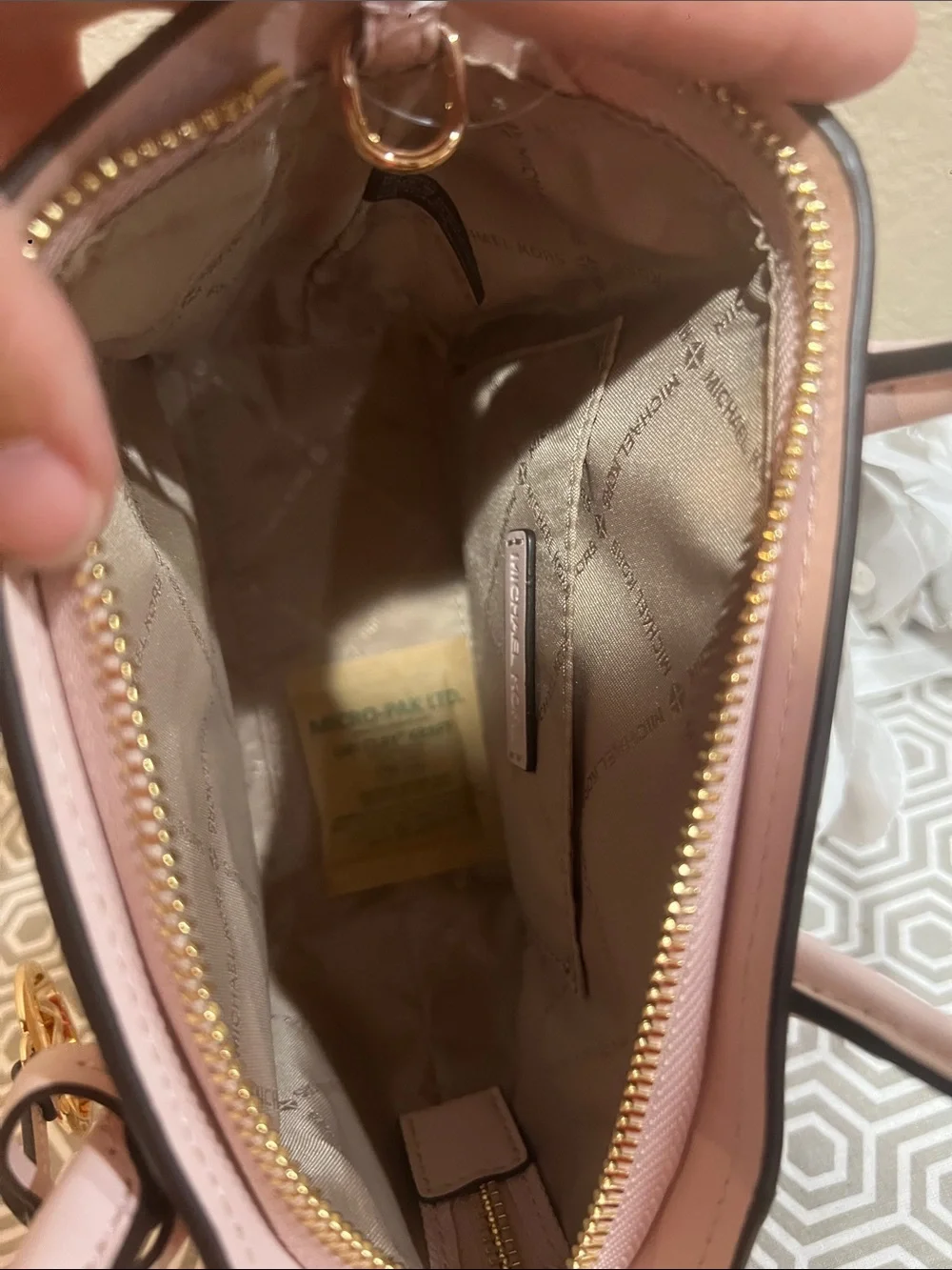 Michael Kors AVRIL Powder Blush Leather Satchel with Gold Logo